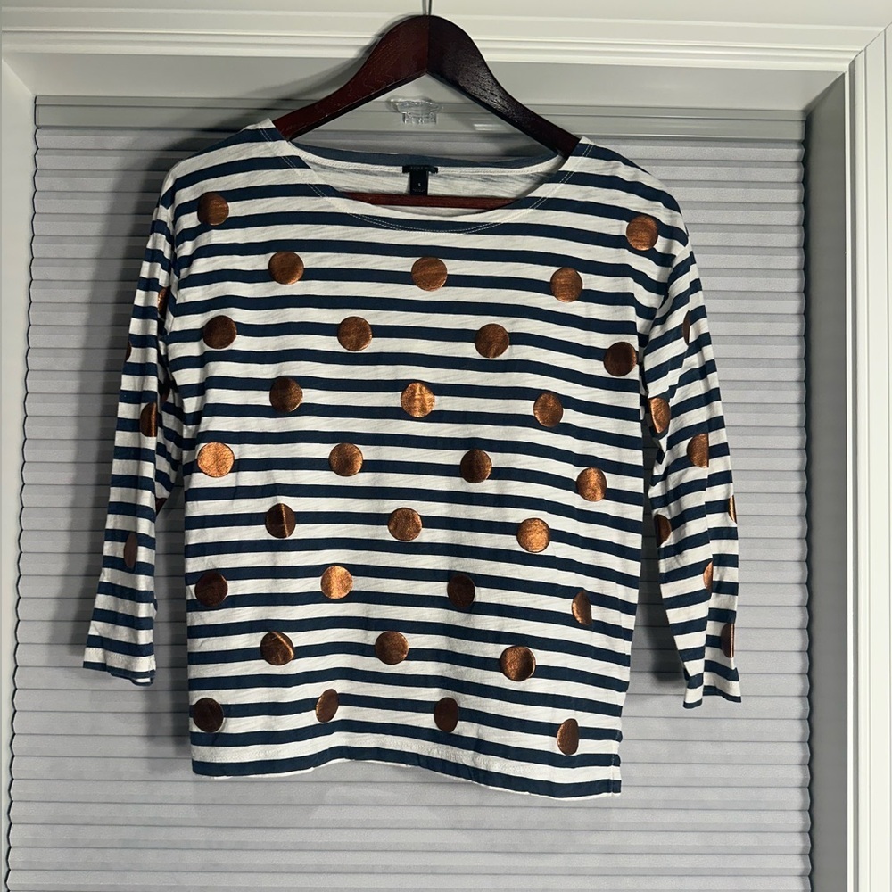 J. Crew cotton striped tee with copper dots G-4